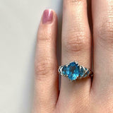 3.5ct Engagement Ring Oval Cut Blue Topaz Art Deco 14k White Gold Finish