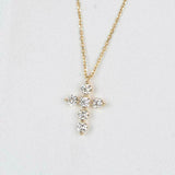 1.5ct Round Cut Diamond Jesus Cross Pendant with Chain 14k Yellow Gold Finish