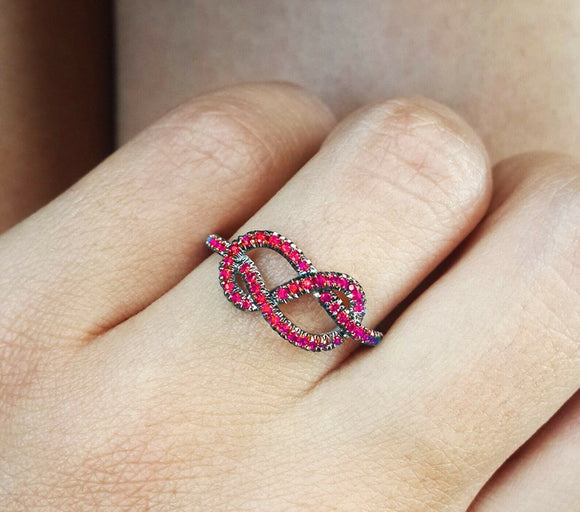 1.4ct Round Pink Sapphire Engagement Ring Infinity Love Knot 14k Black Gold Over