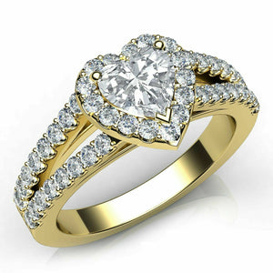 3ct Heart Cut Diamond Split Shank Band Engagement Ring 14k Yellow Gold Finish