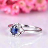 1.4ct Oval Cut Blue Sapphire Engagement Ring Halo Solitaire 18k WhiteGold Finish