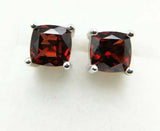 2ct Stud Earrings Cushion Cut Red Garnet Solitaire Design 14k White Gold Finish