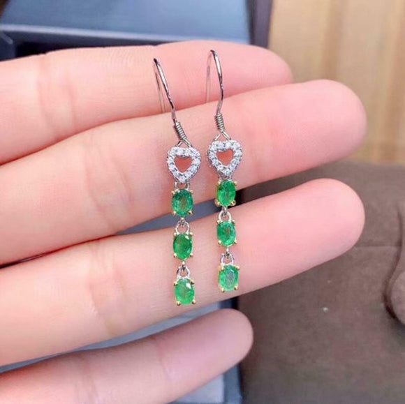 2.1ct Drop Earrings Oval Cut Green Emerald Dangling Heart 14k White Gold Finish