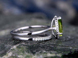 2Ct Pear Cut Green Peridot Bridal Set Halo Engagement Ring 14K White Gold Finish