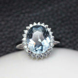 3ct Oval Cut Aquamarine Diamond Floral Halo Solitaire Ring 14k White Gold Finish