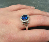 1ct Engagement Ring Round Cut Blue Sapphire Split Shank 14k White Gold Finish