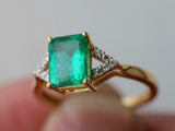 2.3ct Engagement Ring Green Emerald Cut Split Shank 14k Yellow Gold Finish