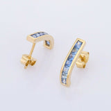 2ct Drop Earrings Princess Cut Blue Tanzanite Vertical Bar 14k YellowGold Finish