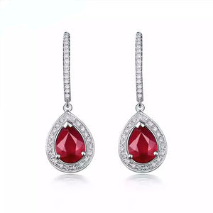 2.5ct Drop Earrings Pear Cut Pink Ruby Diamond Halo Design 14k White Gold Finish