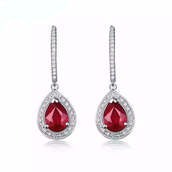 2.5ct Drop Earrings Pear Cut Pink Ruby Diamond Halo Design 14k White Gold Finish