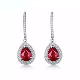 2.5ct Drop Earrings Pear Cut Pink Ruby Diamond Halo Design 14k White Gold Finish