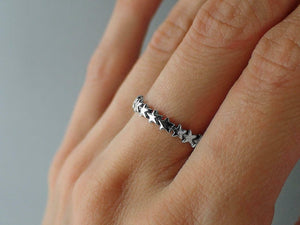 Star Cluster Stackable Wedding Band Ring 14k White Gold Finish