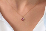 1.1ct Pink Ruby Pendant Chain Marquise Cut Cluster Design 14k Yellow Gold Finish