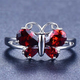 2ct Pear Cut Red Garnet Engagement Ring 14k White Gold Finish Butterfly Design