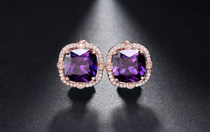 2ct Cushion Cut Purple Amethyst Halo Solitaire Stud Earrings 18k RoseGold Finish