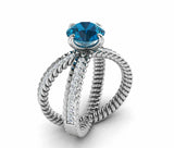 2ct Round Cut London Blue Topaz Braided Open Split Shank Ring 14k WhiteGold Over