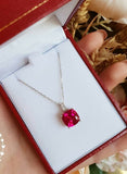 2ct Cushion Cut Pink Ruby Solitaire Pendant with Chain 14k White Gold Finish