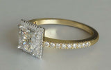 2ct Princess Diamond Engagement Ring Halo Accent Solitaire 14k YellowGold Finish