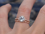 3Ct Round Cut Blue Aquamarine Vintage Halo Engagement Ring 14K Rose Gold Finish