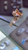 5Ct Radiant Cut Peach Morganite Hidden Halo Iced Cocktail Ring 14K RoseGold Over