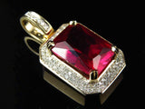 1.5ct Radiant Cut Pink Ruby Pendant Double Halo 14k Yellow Gold Finish NO CHAIN