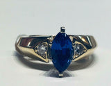 2ct Engagement Ring Marquise Cut Blue Sapphire Wide Trilogy 14k Yellow Gold Over