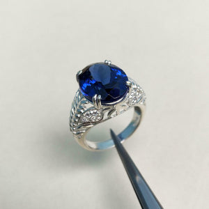 2.3ct Engagement Ring Oval Cut Blue Sapphire Floral Filigree 14k White Gold Over