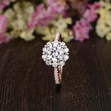 Cluster Floral Solitaire Engagement Ring 2ct Round Cut Diamond 14k RoseGold Over