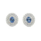 3ct Stud Earrings Oval Cut Blue Tanzanite Dual Halo Cluster 14k WhiteGold Finish