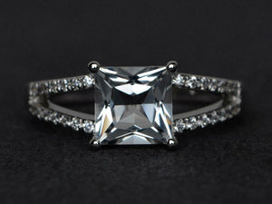 2.6ct Engagement Ring Princess Cut Diamond Split Shank 14k White Gold Finish