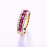 2ct Princess Cut Pink Ruby 3 Row Half Eternity Wedding Band 14k Yellow Gold Over