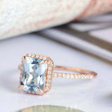 2ct Radiant Cut Blue Aquamarine Engagement Ring Halo Diamond 14k Rose Gold Over