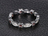 1ct Princess Cut Red Garnet Wedding Band Vintage Stackable 14k White Gold Finish