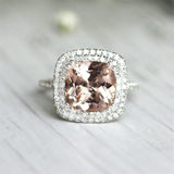 4Ct Cushion Cut Morganite Diamond Dual Halo Engagement Ring 14K White Gold Over