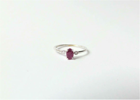 0.5ct Engagement Ring Oval Cut Pink Ruby Minimalist Trilogy 14k White Gold Over