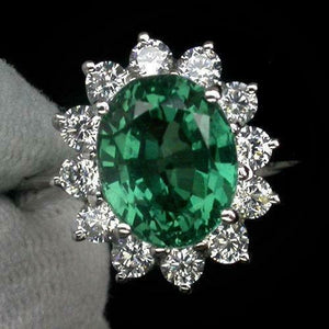 2Ct Oval Green Emerald Diamond Floral Halo Engagement Ring 14K White Gold Finish