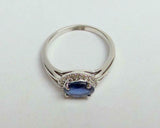 2ct Oval Cut Blue Sapphire Split Halo Engagement Ring 14k White Gold Finish