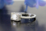 Halo Promise Engagement Ring 1.5ct Emerald Cut Diamond 14k White Gold Finish