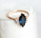 1.5ct Marquise Blue Sapphire Engagement Ring 14k Rose Gold Finish Diamond Petite