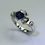 1ct Heart Cut Blue Sapphire Engagement Ring Claddagh Design 14k WhiteGold Finish