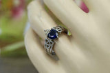 1ct Heart Cut Blue Sapphire Engagement Ring Celtic Trinity 14k White Gold Finish