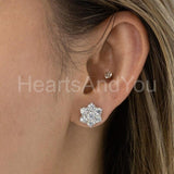 2.5ct Round Cut Moissanite Floral Push Back Stud Earrings 14k White Gold Plated