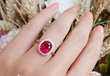 3ct Oval Cut Pink Ruby Engagement Ring 14k Rose Gold Finish Halo Princess Diana