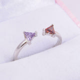 1.2ct Trillion Cut Amethyst Garnet Open Birthstone Ring 14k White Gold Finish