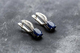 2ct Drop Earrings Oval Cut Blue Sapphire Split Design 14k White Gold Finish