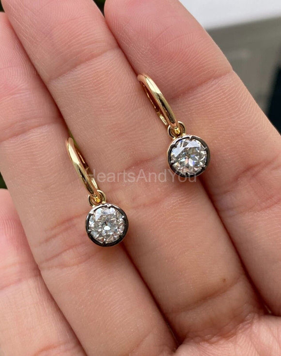 1ct Round Cut Moissanite Bezel Set Huggies Women Earrings 14k Yellow Gold Plated