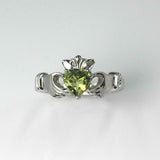 1ct Heart Cut Green Peridot Engagement Ring Claddagh Design 14k WhiteGold Finish