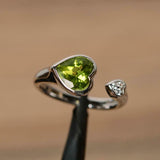 1ct Engagement Ring Heart Cut Peridot Open Cuff Stackable 14k White Gold Finish