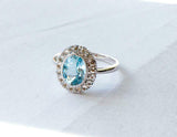 1.7ct Oval Cut Blue Aquamarine Engagement Ring Halo Solitaire 14k WhiteGold Over