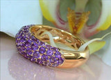 4Ct Round Cut Purple Amethyst Pave Set Wedding Band Ring 14K Yellow Gold Finish